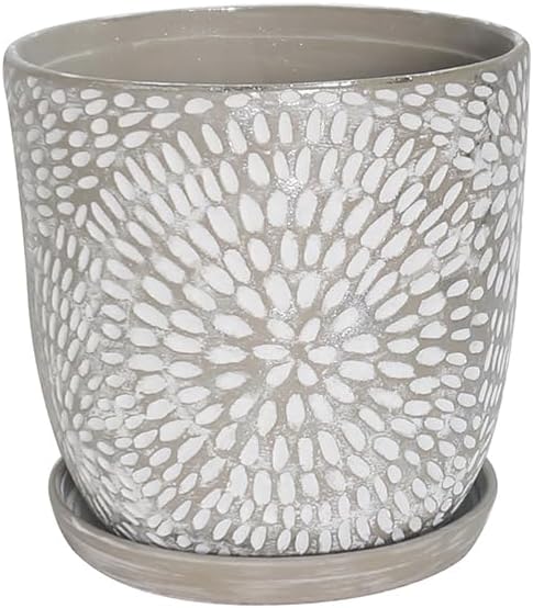 Garden & Home Grey 10 Inch Indoor Ceramic Plant Pot with an Attached Saucer and Drainage Hole for House Plants, Herbs, Flowers, Succulent Plants, Snake Plants, Gifts for Mom