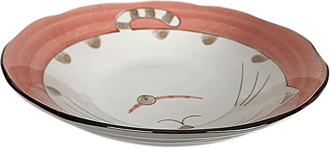 JapanBargain, Set of 2 Japanese Soup Bowls Shallow Porcelain Bowl for Curry Rice Cereal Poke Salad and Dessert, Maneki Neko Smiling Cat Pattern, Made in Japan, 8.5 inch, Pink Color