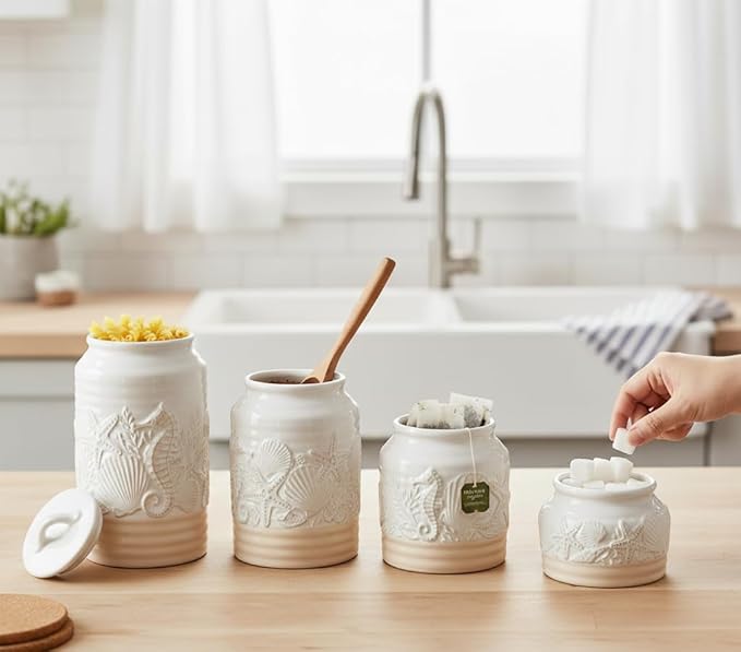 Youngs 61702 Coastal Canister, Set of 4, Cearmic
