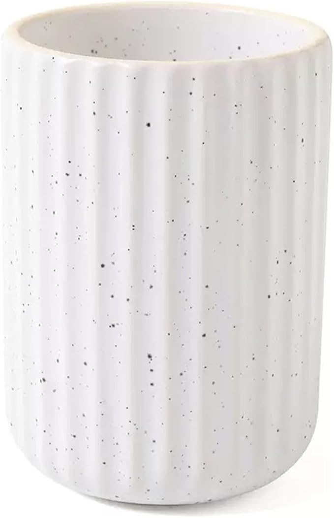 Nordic Ceramic Mug, Japanese Tea Cup 10oz Striped Cup No Handle Drinking Cup for Latte Milk Water Beverage Juice Microwave and Dishwasher Safe (Nordic White)