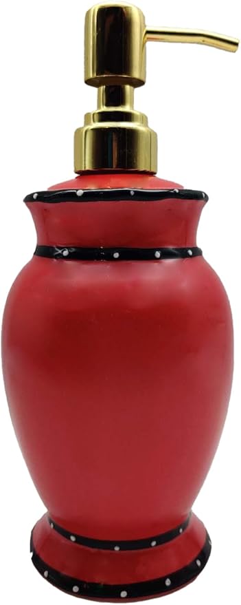 ACK Tuscany Red Ruffle Hand Painted Ceramic Soap Dispenser, Lotion Jar, Kitchen Décor, Bathroom Décor