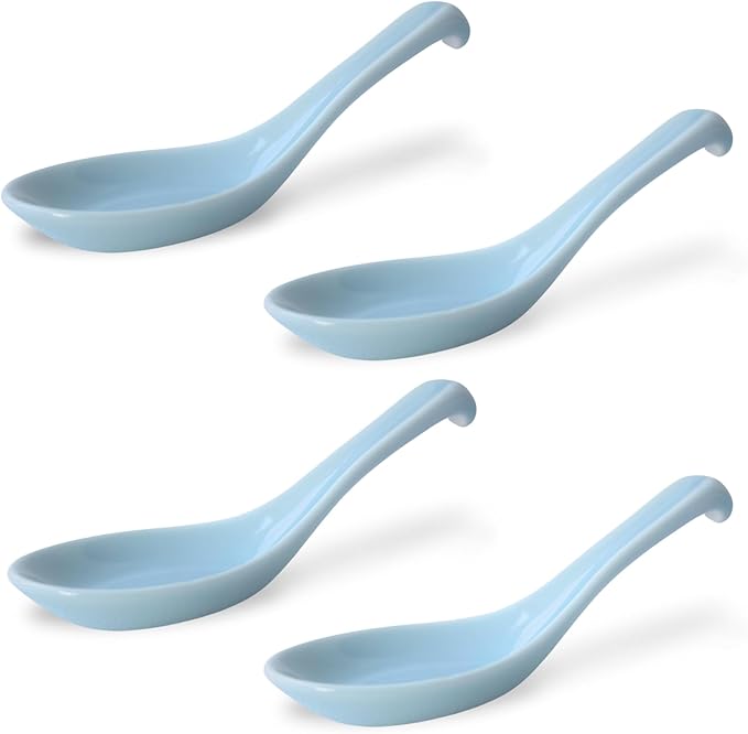 4set Mino ware Japan Renge, Celadon, Chinese Won Ton Soup Spoon For soba, pho, ramen, Noodle, Rice Spoons,Asian Soup Spoons,Korean Style Large Spoon, Celadon Hook style, Made in Japan