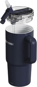 YOGI Ceramic Lined Metal Allergy Safe 24oz Tumbler with Handle and Straw Leakproof Flip & Sip Lid Vacuum Insulated Stainless Steel Travel Cup for Iced Coffee Water and All-Day Hydration 24oz Eclipse