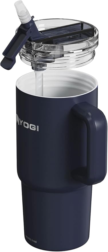 YOGI Ceramic Lined Metal Allergy Safe 24oz Tumbler with Handle and Straw Leakproof Flip & Sip Lid Vacuum Insulated Stainless Steel Travel Cup for Iced Coffee Water and All-Day Hydration 24oz Eclipse