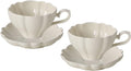 Flower Shaped Ceramic Coffee Cup Teacup with Saucer, Set of 2-White