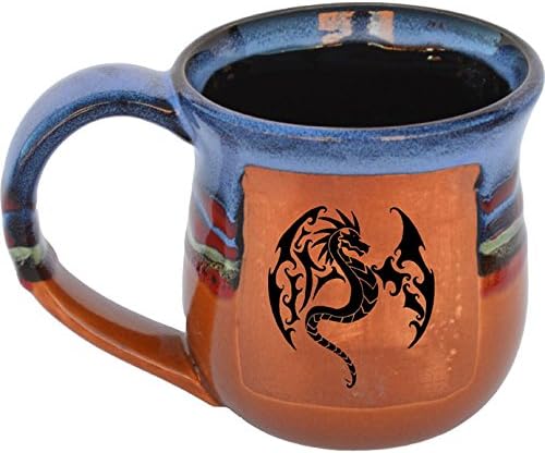 ALWAYS AZUL POTTERY Tribal Winged Dragon Mug in Azulscape Glaze - Handmade Ceramic Coffee Mug - Stylish and Unique Handcrafted Artistic Drinkware - Polished Clay Cups, Great for Coffee, Tea, and More