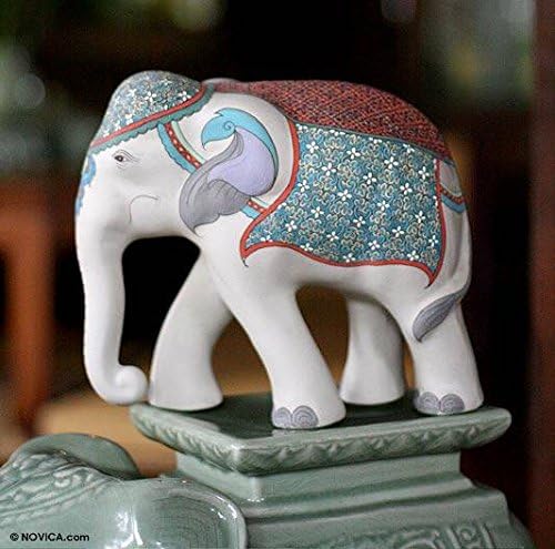 NOVICA Multicolor Good Luck Ceramic Sculpture, 9" Tall 'Elephant Regalia'