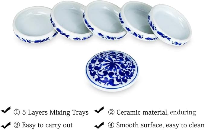 5 Layers Mixing Trays Set Round Porcelain Watercolor Palettes Sauce Dishes