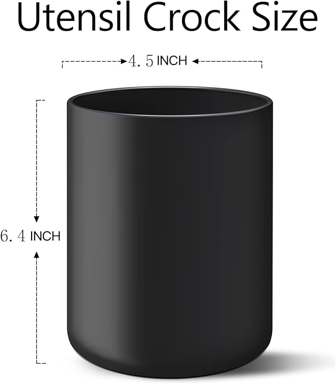 Matte Black Utensil Holder for Kitchen Counter, Ceramic Kitchen Utensils Holder for Countertop Easy to Clean, High 6.4” Modern Cooking Spatula Holder Crock for Home decor 4.5×6.4 In