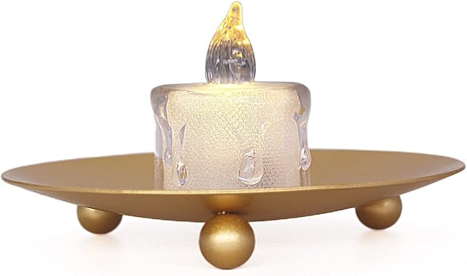 Candle Holder Decorative Iron Plate,Candle Stand for LED & Wax Candles,Spa,Bathroom,Weddings,4.33x0.78inch,Set of 2 (Gold)