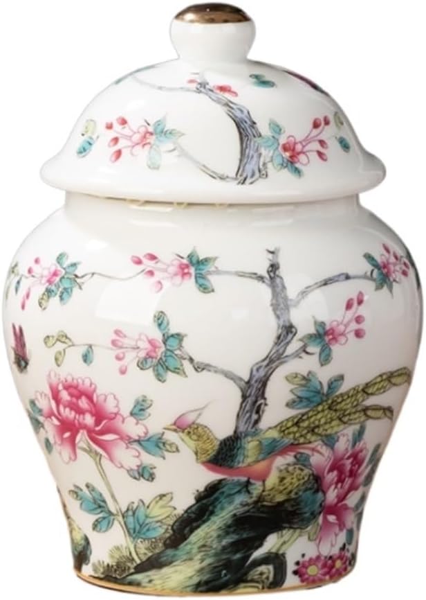 Ginger Jar Decorative Jars Ceramic Ginger Jar Vase Chinoiserie Chinese Style Traditional Porcelain Jars Asian Ginger Jar for Home Storage Jar Apothecary Jars(H)