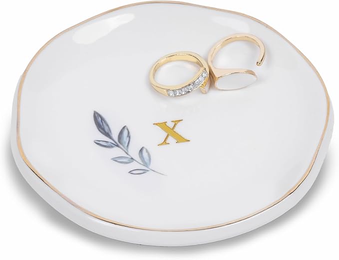 Personalized Ceramic Ring Dish, Initial Jewelry Tray for Rings, Earrings, Necklaces & Bracelets, Gift for Engagements, Birthdays, Holidays, Mom, Sister, Bridesmaid, Bride-to-Be, 4" Ring Plate