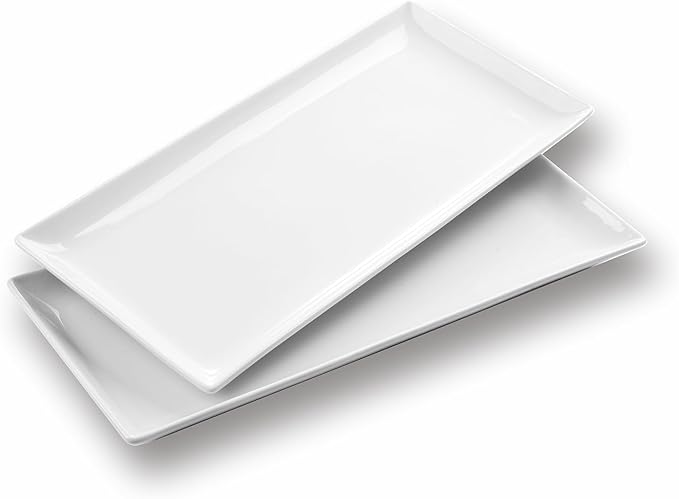 Large Serving Platter Set of 2, Long Ceramic Serving Tray 16 inch, Rectangular Serving Dishes, White Plates for Entertaining, Fruit, Appetizer, Charcuterie, Oven & Dishwasher Safe