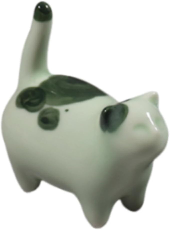 Kung Fu Tea Pet Ceramic Lucky Cat Sculpture Ornament for Tea Ceremony Desk Decor 3.27x2.95 inch- Green