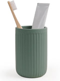 INGOFIN Ceramic Toothbrush Holder, 12 oz Toothpaste Holder Bathroom Cup, Tooth Brush Holder for Vanity Countertop, Organizer Storage for Cosmetic, Makeup, Office Pencils, Matte Green