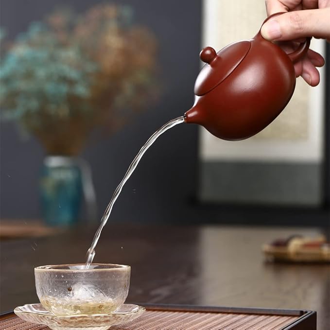 Xishi Teapot Chinese Zisha Clay Pot Ceramics Purple Sand Dahongpao Mud Kungfu Tea Set Kettle Spherical Filter (Red 150ml)