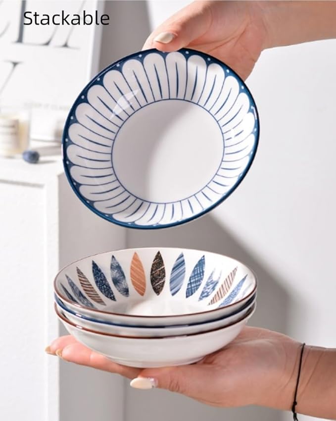10 oz Ceramic Dessert Bowls Set of 4 Japanese 6 Inch Serving Dishes Shallow Bowls for Side Dishes,Appetizer,Sushi,Salad,Snacks,Fruit,Icecream,Microwave Dishwasher Safe(navy blue)