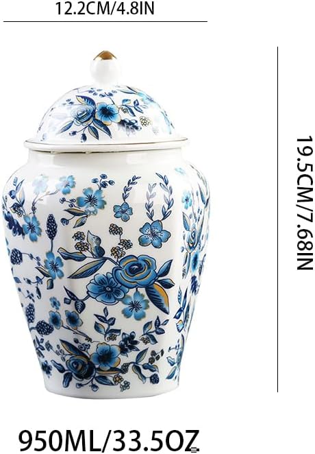 fanquare Porcelain Tea Canister for Loose Tea Vintage Chinese Blue Hexagonal Orchid Style Airtight Tea Storage Caddy Large Sugar Jar Table Vase for Kitchen Décor