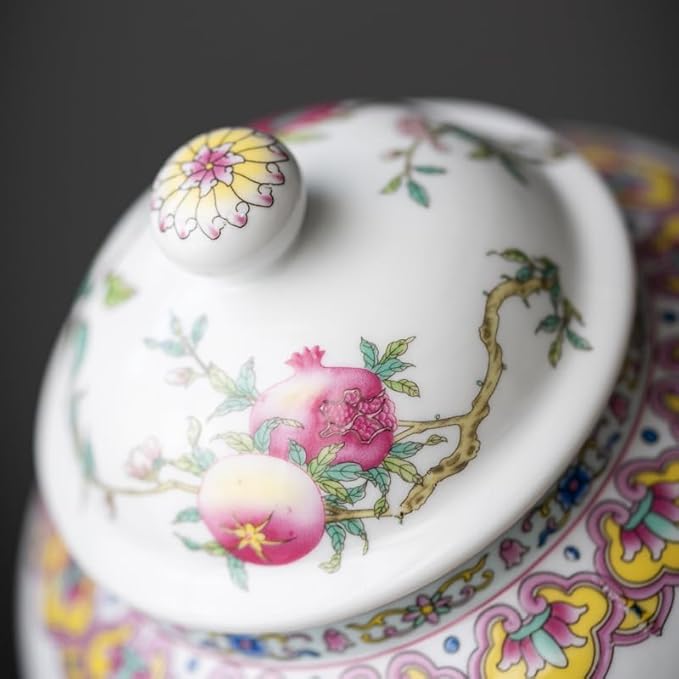 fanquare Porcelain Airtight Canister for Loose Tea Vintage Chinese Ripe Peach Style Ceramic Spice Jar Kitchen Storage Caddy Large Sugar Jar, Vase for Décor