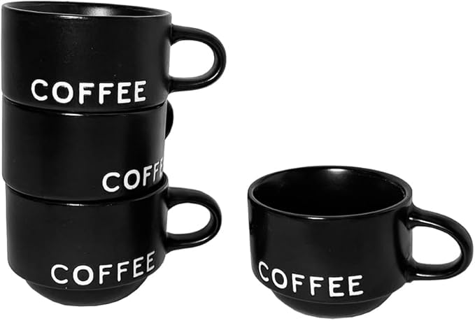 ASTRUE Espresso Cups Set of 4, 4 oz Matte Black Ceramic Demitasse Cups with Large Handles, Pro-Grade Porcelain Coffee Mugs, Dishwasher & Microwave Safe for Home, Office, Cafe