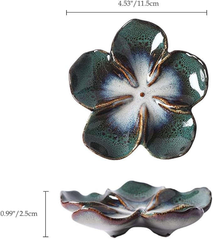 Peach Blossom-Shaped Decorative Ring Tray, Ceramic Trinket Tray Jewelry Dish Organizing Necklace Earrings, Home Decoration for Mom Best Friend Sister, Deep Green.