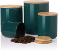 Sweejar Kitchen Canisters Ceramic Food Storage Jar Set, Stackable Containers with Airtight Seal Wooden Lid for Serving Ground Coffee, Tea, Herbs, Grains, Sugar, Salt - Set of 4 (Jade)