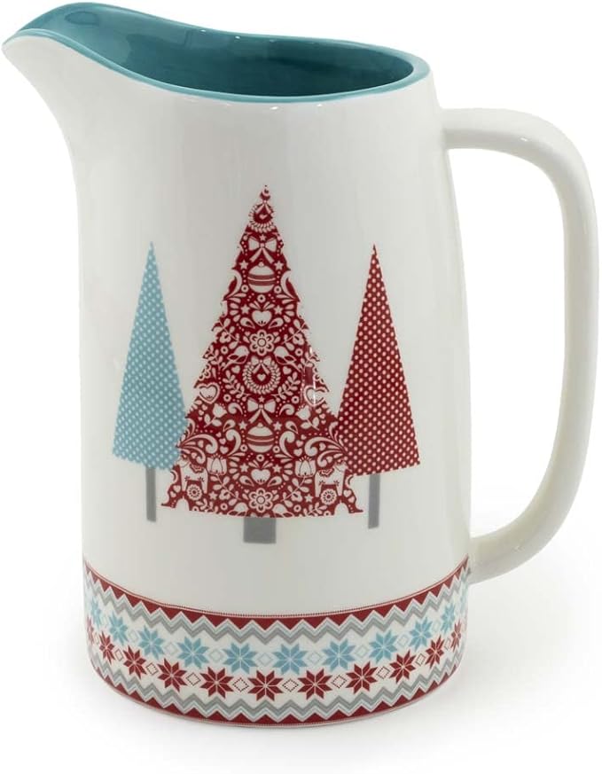 Boston International Holiday Ceramic Drink Pitcher, 5.5 Cups, Fancy Forest