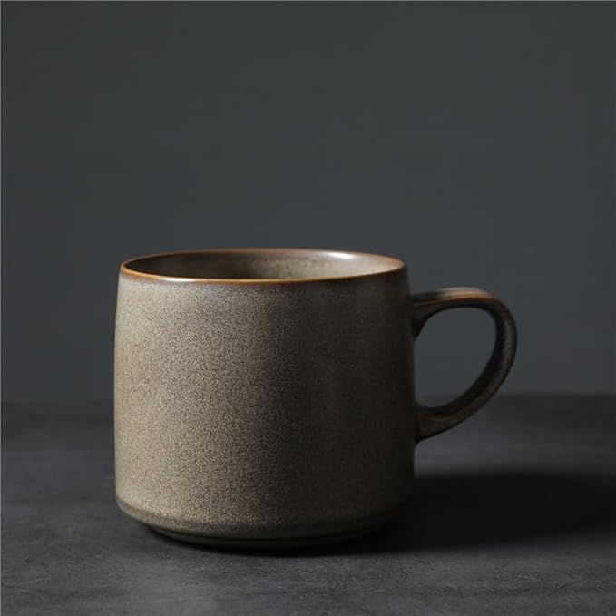 12oz Japanese Minimalistic Asian Aesthetic Rustic Handmade Ceramic Pottery Coffee Mug, Lead-Free Glaze Artisanal earthen Tea Mug, Sturdy Tea cup with handle, Handmade stoneware mugs for office (Gray)