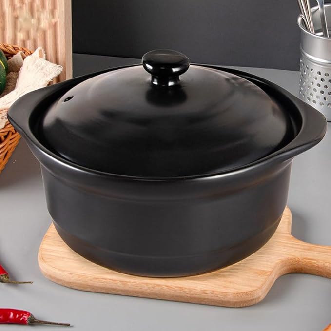 Ceramic Pot with Lid, Heat-Resistant Clay Pot for Cooking, Korean Stone Pot for Soup, Bibimbap, and Stew, 1.9 Quart,1.3L,White