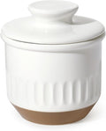Sweese Embossed French Butter Crock with Water, Ceramic Butter Keeper with Lid for Countertop, Vintage White & Ochre Butter Dish, Dishwasher & Microwave Safe