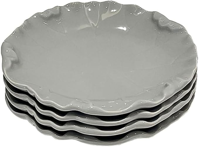 WAIT FLY 4PCS Lotus Leaf Ceramic Dessert Plates 6 Inch Snack Plates Cake Plates Snack Plates Appetizer Plates Dried Fruit Plates Decorative Plates-Grey
