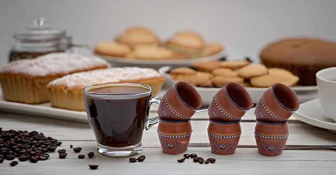 Handmade Traditional Kulhar Kulhad Chai Tea Coffee Mug Cup Cantaritos Set of 6 Glazed Earthenware Glossy Finish Clay Terracotta Artisanal Studio Pottery Mud Brown Food Safe Natural Rustic Eco-Friendly