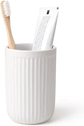 BosilunLife Ceramic Toothbrush Holder - 12oz Bathroom Toothbrush Holder Tooth Brush Holders Tumbler Cups Reusable Toothbrush Mouthwash Cup Small Toothbrush and Toothpaste Holder, Striped White