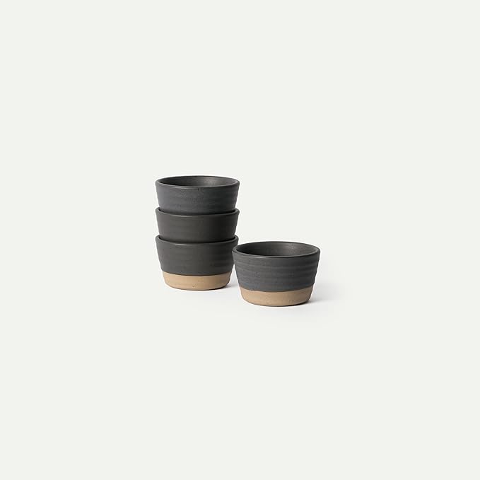 Mora Mini Ramekins Set of 4, 8oz Ceramic Pottery Baking Dishes - Microwave, Oven and Dishwasher Safe - Liquorice