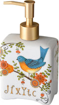 WAYUTO 12 Oz Vintage Ceramic Liquid Soap Dispenser Lotion Pump Bottle for Kitchen Countertop Bathroom Decorative Antique Floral Porcelain Hand Soap Dispenser White Magpie