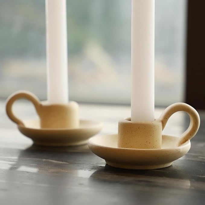 Cabilock Candle Holder Ceramic Candle Holder Ceramic Candlestick Holder Nordic Style Taper Candle Stand Candle Burning Display Holder Desktop Ornament for Home Wedding Party（2 pcs）