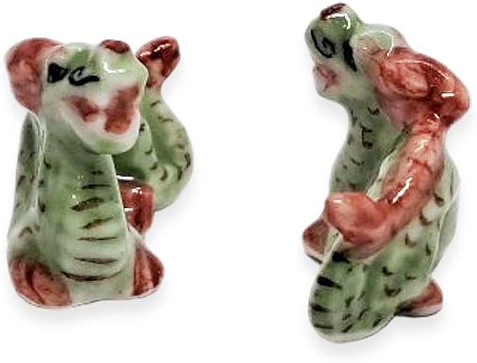 WitnyStore ¾ Inch Green Red Chinese Asian Dragon Ceramic Figurine for Terrarium Decoration Collectible Statue for Adult Collectors Handcrafted Porcelain Ornament Sculpture Home Room Tabletop Decor