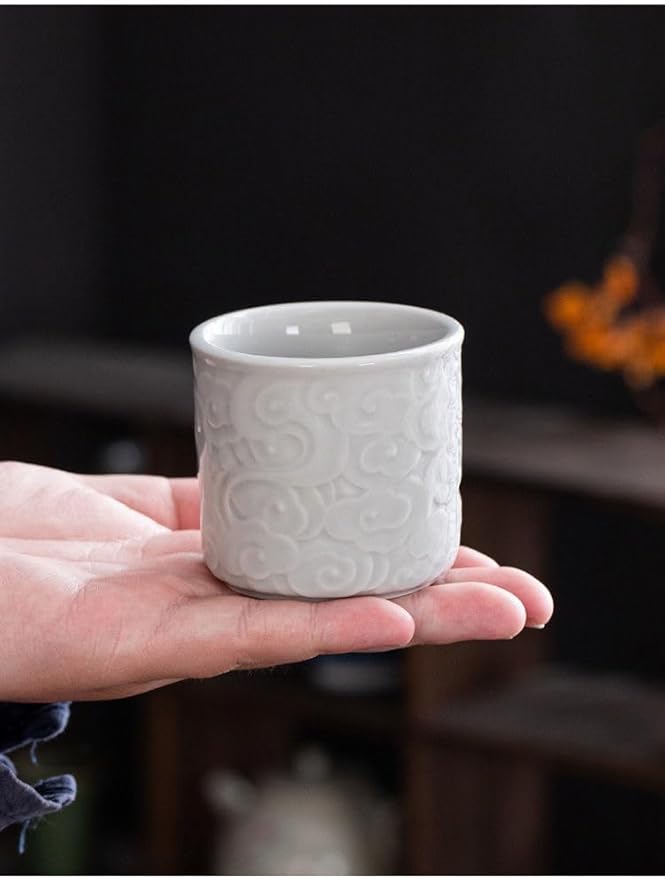 Ceramic Espresso Cups Set of 4-3oz Demitasse Cups for Coffee & Tea, No Handles, Durable & Dishwasher Safe (Grey white, Large)