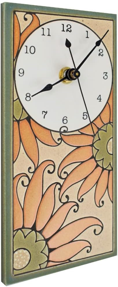 Modern Artisans Serene Sunflowers Mini Ceramic Art Wall Clock, 3.75" x 7.75", Neutral Earthy Colors