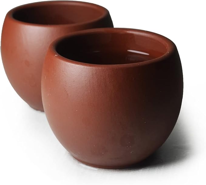 Teacup 2pcs Chinese Clay Genuine Red Dahongpao Zisha GongfuTea Cups 80ml (Round drum red)