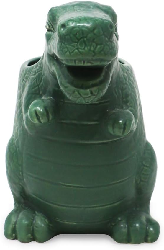 Isaac Jacobs Green Ceramic Dinosaur Cup, Toothbrush Holder, Multi-Purpose Organizer, – Great for Toiletries, Bathroom, Kitchen, Crafts, Desk, Novelty Bathroom Accessory (Single Cup, Green)