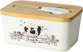 WAIT FLY Cow Ceramic Butter Dish with Bamboo Lid and Knife, 2 Sticks Butter Dish Butter Container Keeper for Kitchen Countertop, Home Decorative-Cow