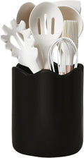 Large Utensil Holder for Kitchen Counter, Ceramic Kitchen Utensil Crock with Protection Cork Mat, Modern Cooking Tools Organizer for Countertop, Black