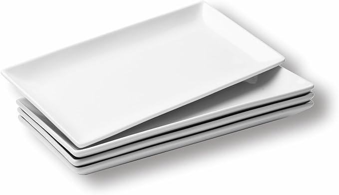 Ceramic Serving Platters Set of 4, Rectangle Serving Trays 12 inch, White Serving Plates, Long Platter for Cake, Steak, Sushi, Appetizer