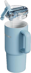 YOGI Ceramic Lined Metal Allergy Safe 24oz Tumbler with Handle and Straw Leakproof Flip & Sip Lid Vacuum Insulated Stainless Steel Travel Cup for Iced Coffee Water and All-Day Hydration 24oz Cielo