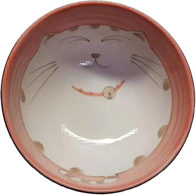 JapanBargain, Set of 4 Japanese Large Porcelain Bowls Seving Soup Rice Noodle Salad, Maneki Neko Smiling Cat Pattern, 34 fl.oz, 6.25-inch, Made in Japan
