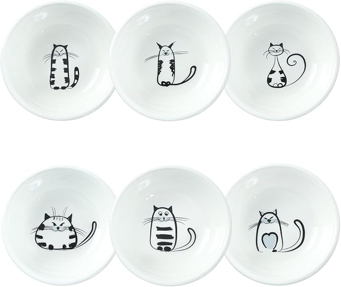 SOCOSY Super Cute Cat Ceramic Sauce Dish/Seasoning Bowl/Sushi Soy Dipping Bowl/Appetizer Plates/Serving Dish for Kitchen Home (Set of 6)