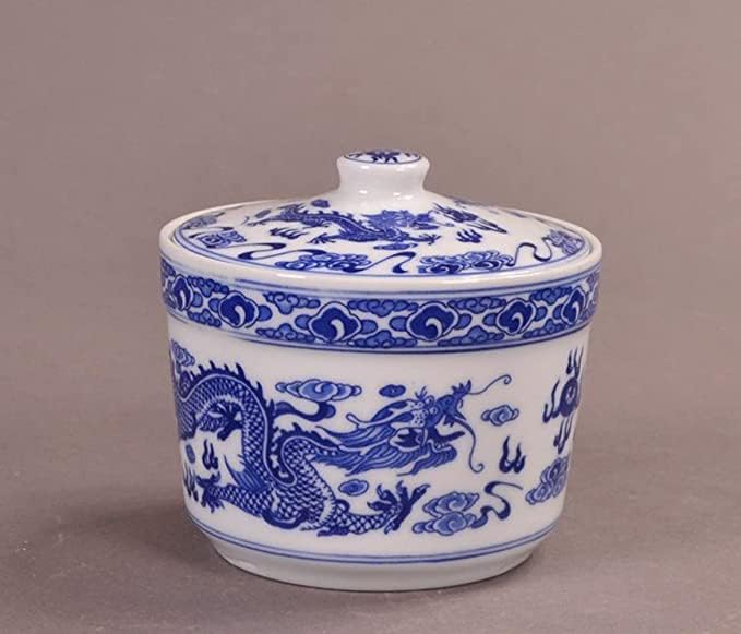 123Arts Ceramic Sugar Bowl Blue and White Storage Jar Candy Dish Seasoning Jar with Lid