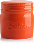 Sweejar Porcelain Butter Keeper Crock, French Butter Dish with Water Line, Ceramic Butter Container for soft butter (Orange)