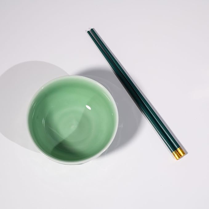 5-Inch Celadon Rice Bowl, Set of 2 - Round Ceramic Bowls for Soup, Stews, Holiday Meals - Classic Holiday Tableware - Durable, Dishwasher, Microwave, Freezer Safe